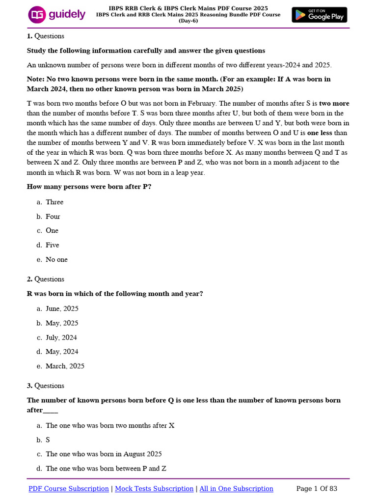 IBPS RRB Clerk Mains Reasoning PDF 2025 | PDF | Euro | Franc