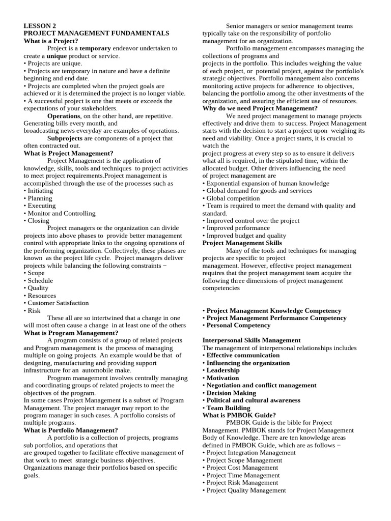 Project Management Fundamentals Overview | PDF | Project Management ...
