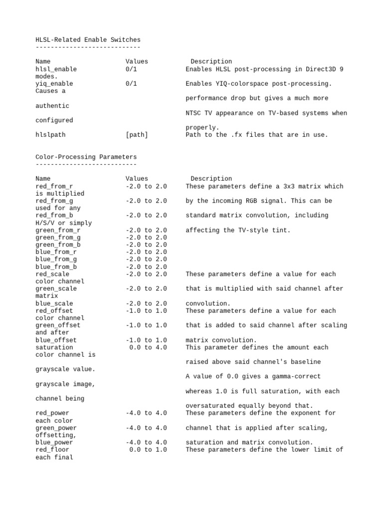 HLSL Post-Processing Parameters Guide | PDF | Computer Vision | Digital ...