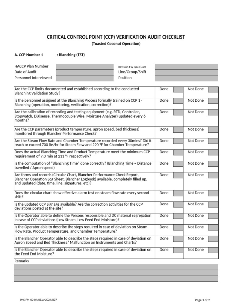 IMS-FM-00-04 - CCP Verification Audit Checklist (TST) - Rev07 ...