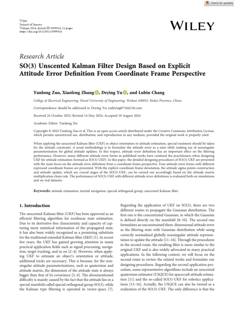 SO 3 Unscented Kalman Filter Design Based On Explicit Attitude Error ...