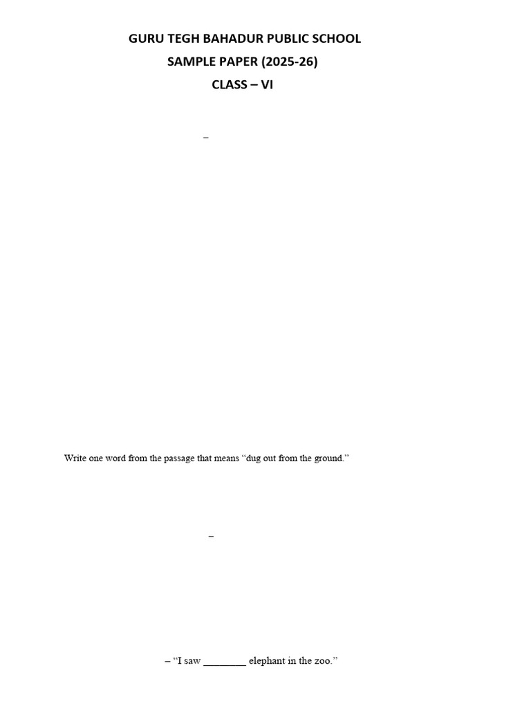 Class VI English Sample Paper 2025-26 | PDF | Leaf | Vedas