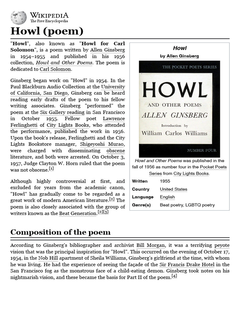 Howl: Ginsberg's 1956 Poem Origins | PDF | Allen Ginsberg | Beat Generation