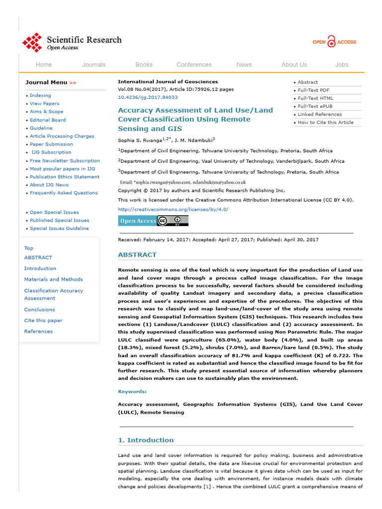 LULC Accuracy Assessment via Remote Sensing | PDF | Geographic ...
