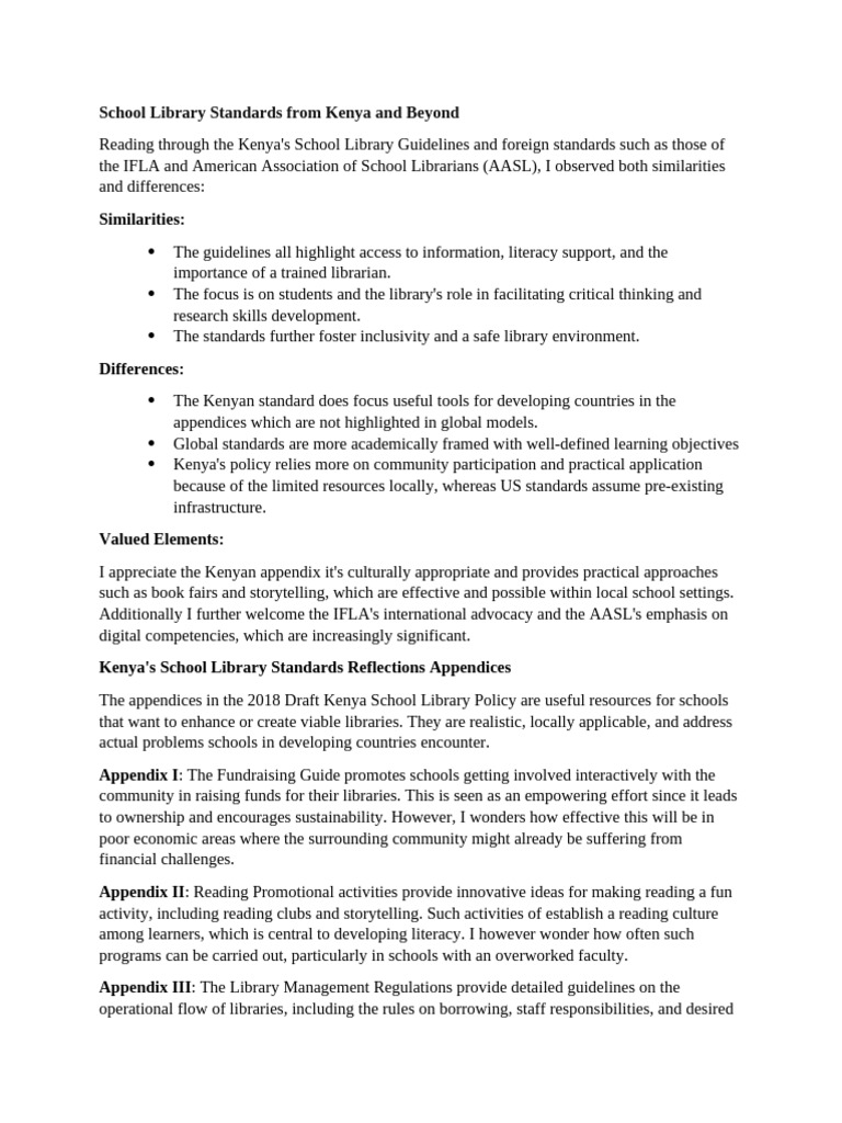 Kenya School Library Standards Overview | PDF | Libraries | School Library