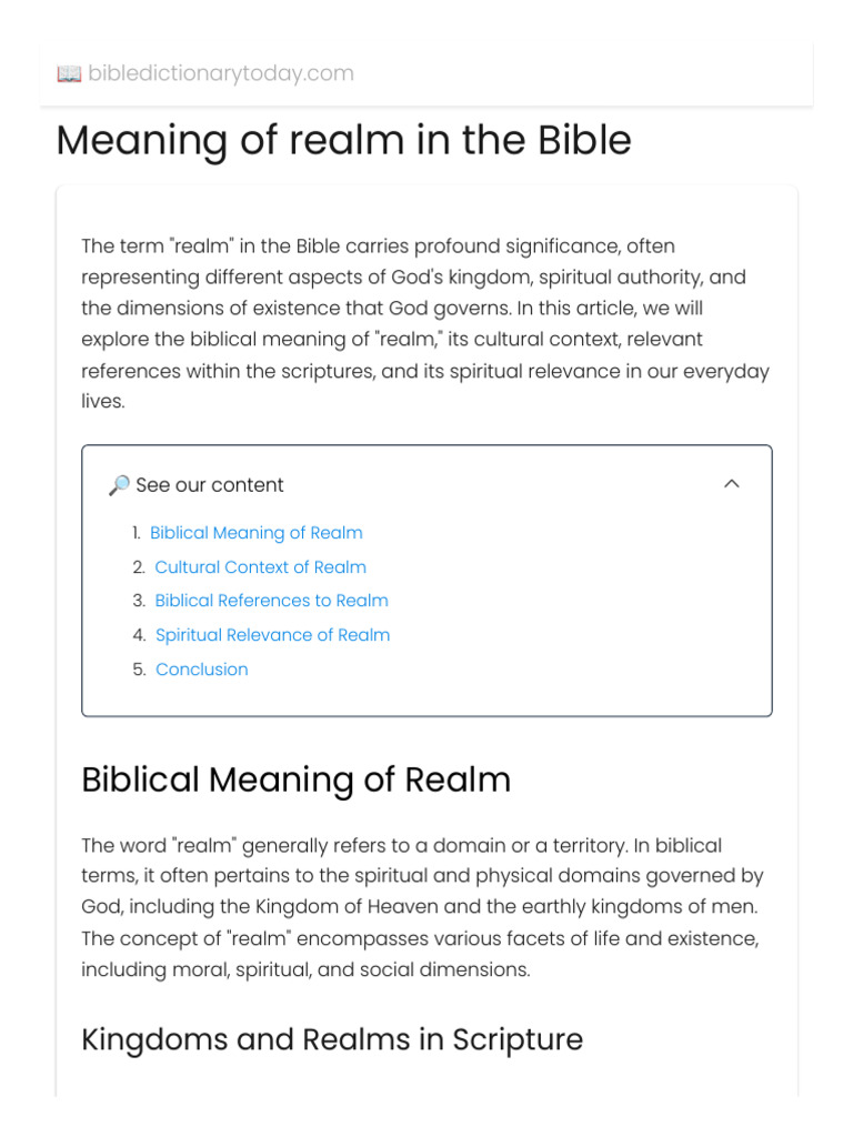 Biblical Meaning of Realm | PDF | Bible | Kingship And Kingdom Of God