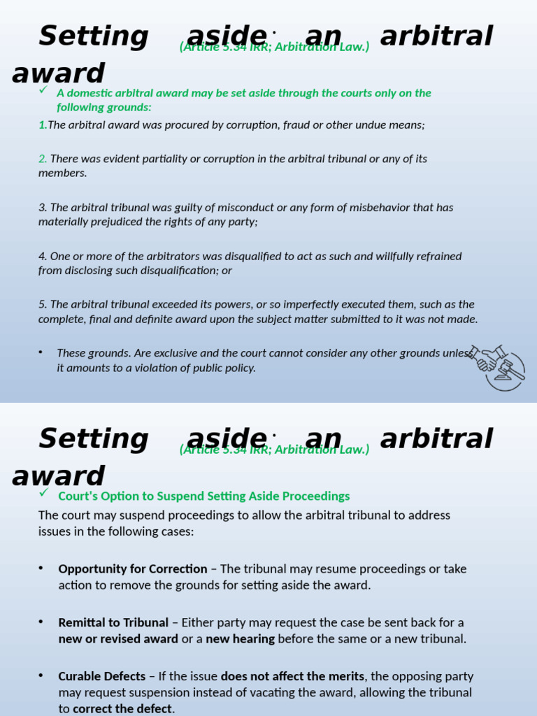 Grounds for Setting Aside Arbitral Awards | PDF