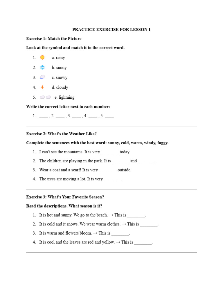 Weather Vocabulary Practice Exercise | PDF | Thunder | Fog