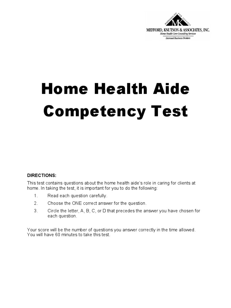 MKA HHA Competency Test PDF Home Care Oral Hygiene