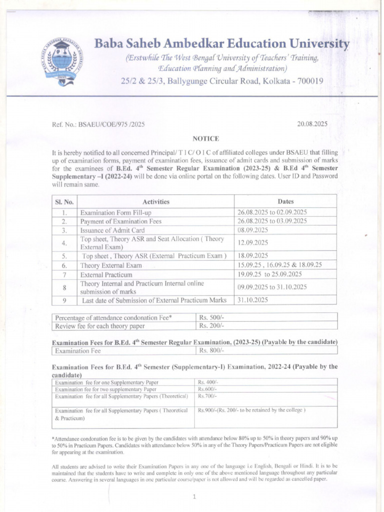 Notice For B Ed 4th Semester | PDF