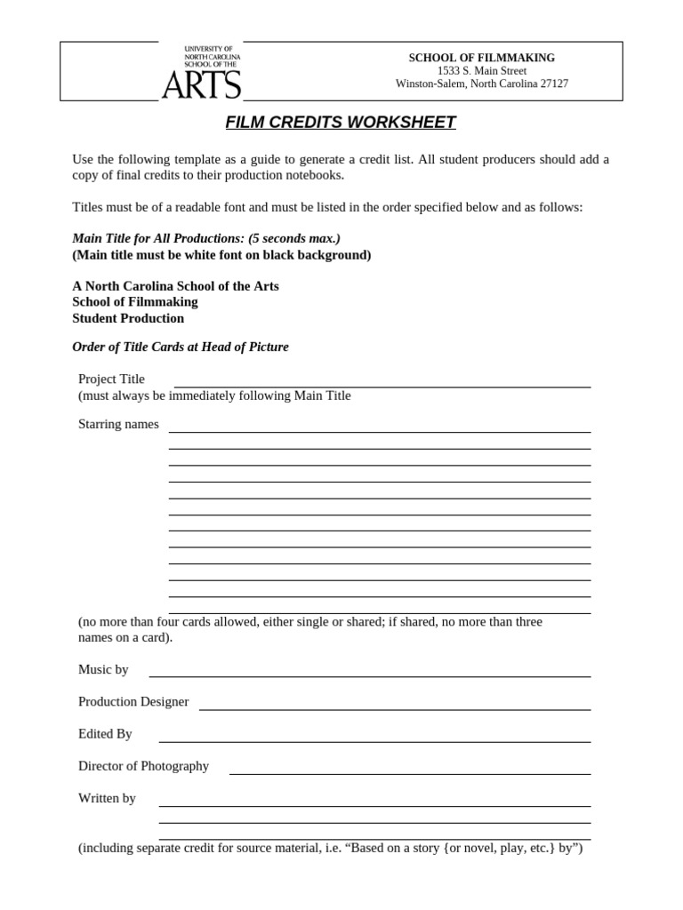 Student Film Credits Template | PDF
