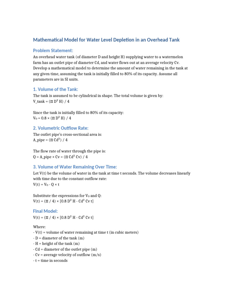 Water Tank Model | PDF