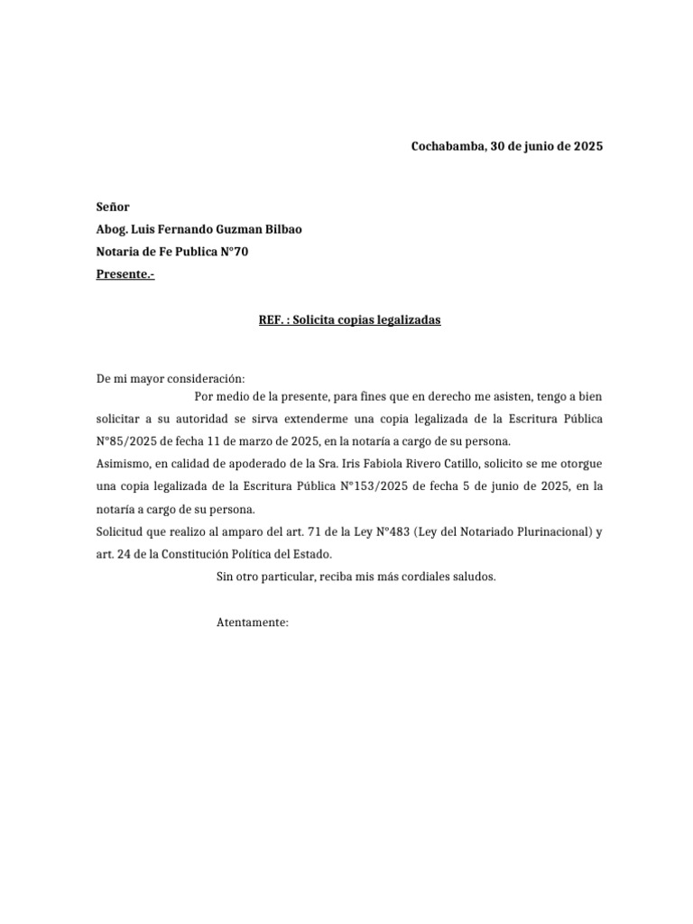 Solicita Copias Legalizadas - Iris Fabiola Rivero Catillo | PDF