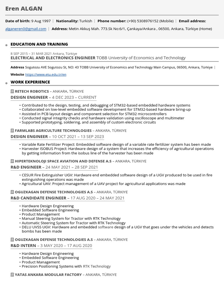 Eren Algan: Electrical Engineer Profile | PDF | Embedded System ...