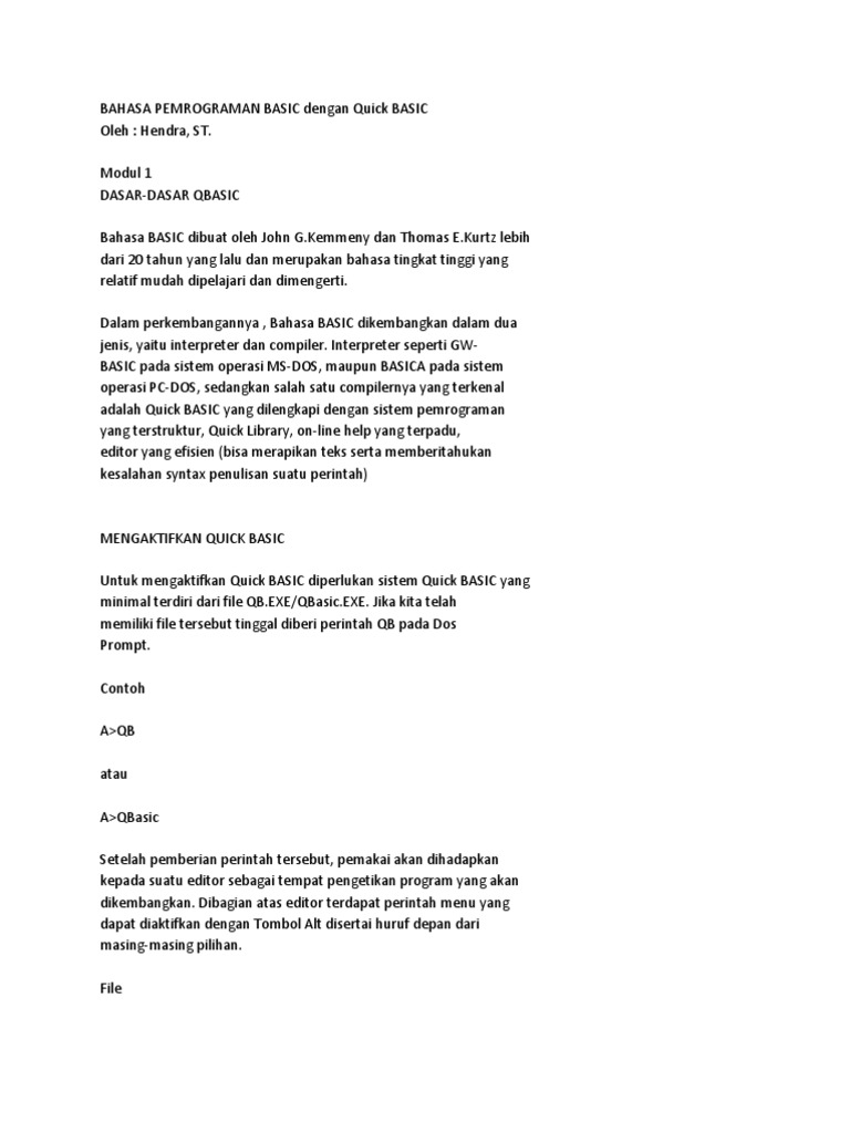 Bahasa Pemrograman Basic Dengan Quick Basic | PDF