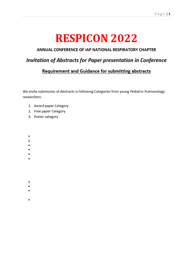 RESPICON 2022 Abstract Submission Guide | PDF | Abstract (Summary ...
