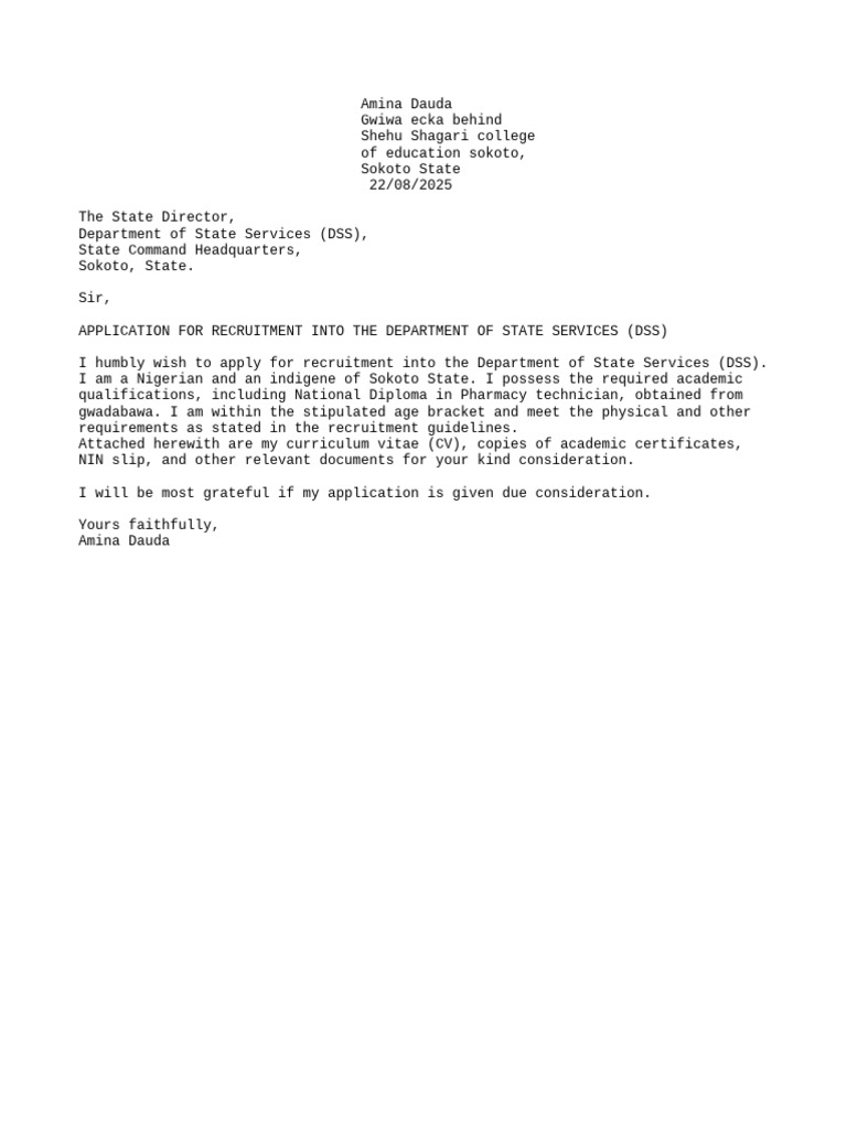 DSS Recruitment Application Letter | PDF
