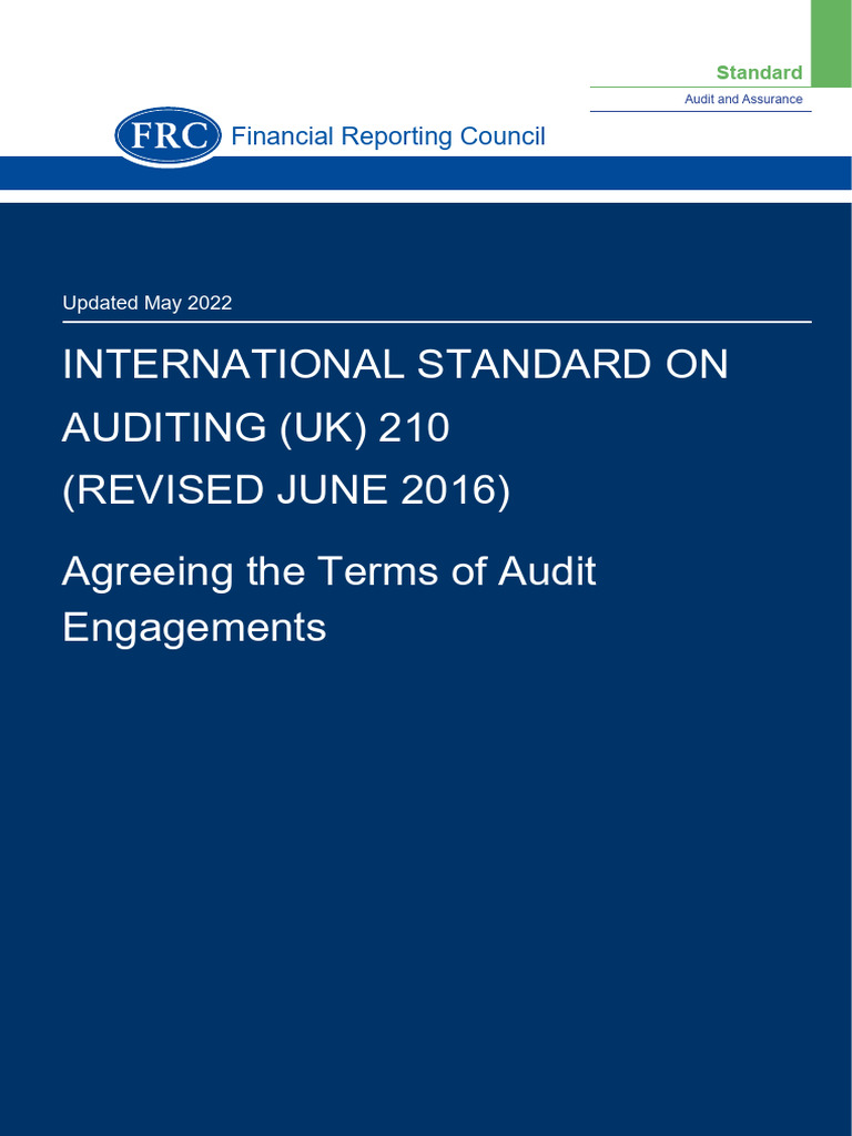 ISA (UK) 210: Audit Engagement Terms | PDF | Auditor's Report ...