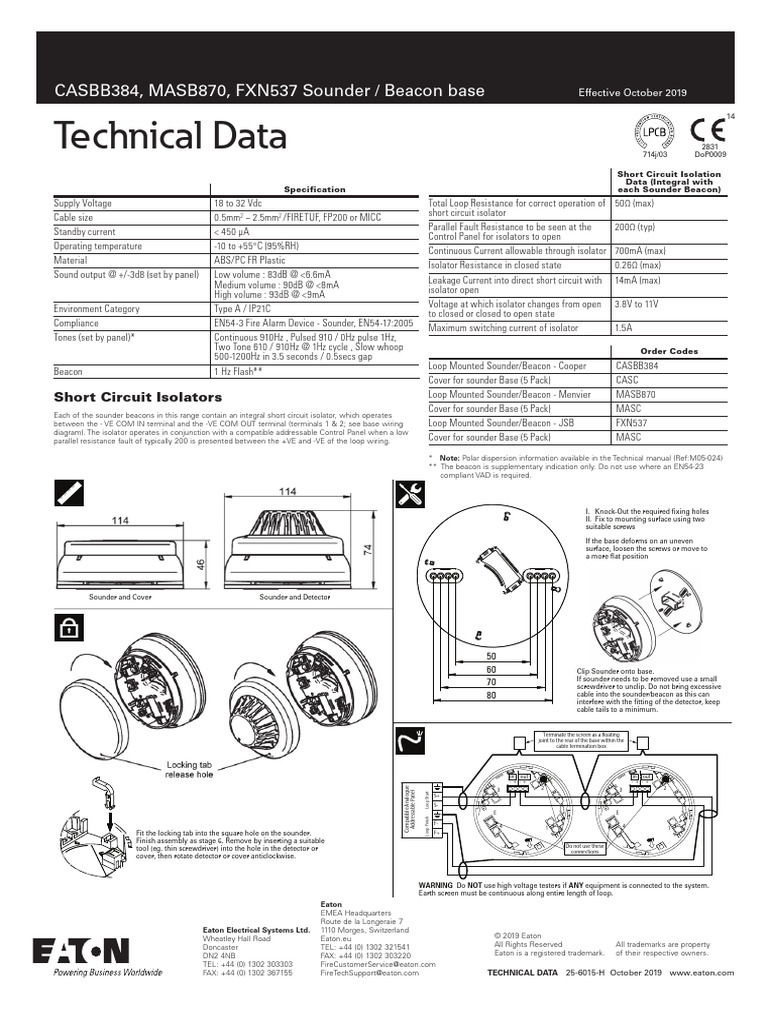 Eaton CASBB384 Sounder Base Data | PDF | Electrical Engineering ...