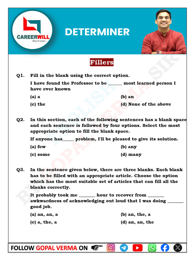 Determiner Practice Set | PDF
