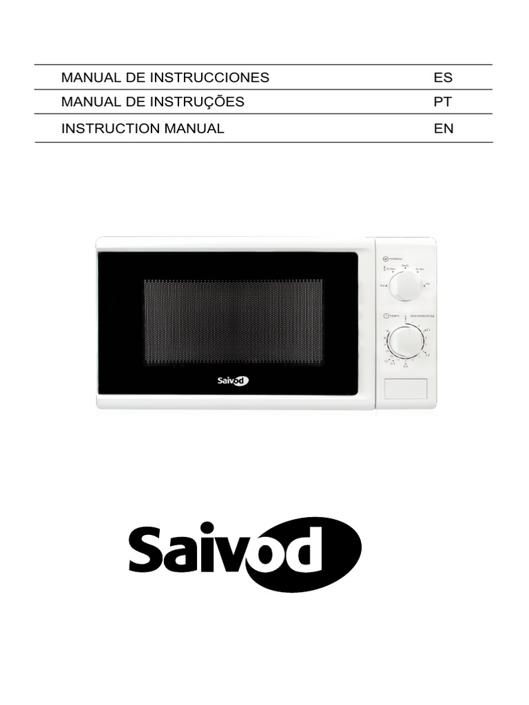 Manual de Instrucciones Microondas Saivod | PDF | Enchufes y tomas de ...