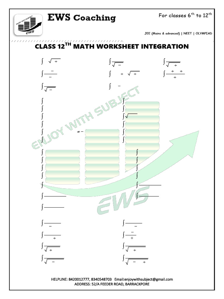 Class 12 Integration Worksheet | PDF | Chess Theory | Chess