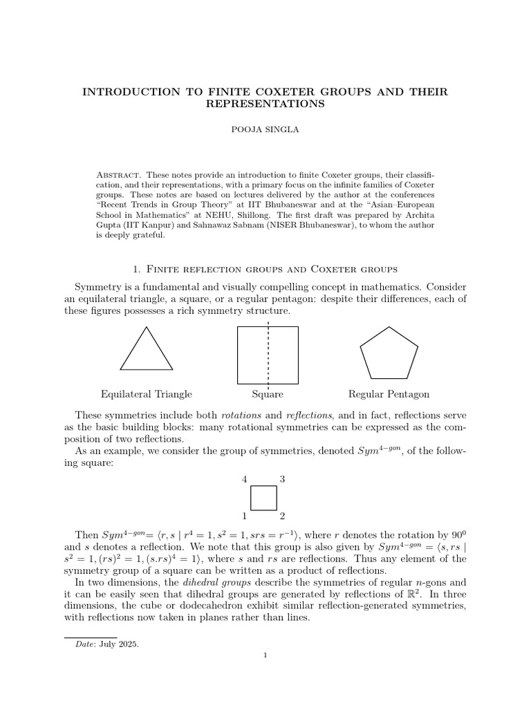 Introduction to Finite Coxeter Groups | PDF | Representation Theory ...