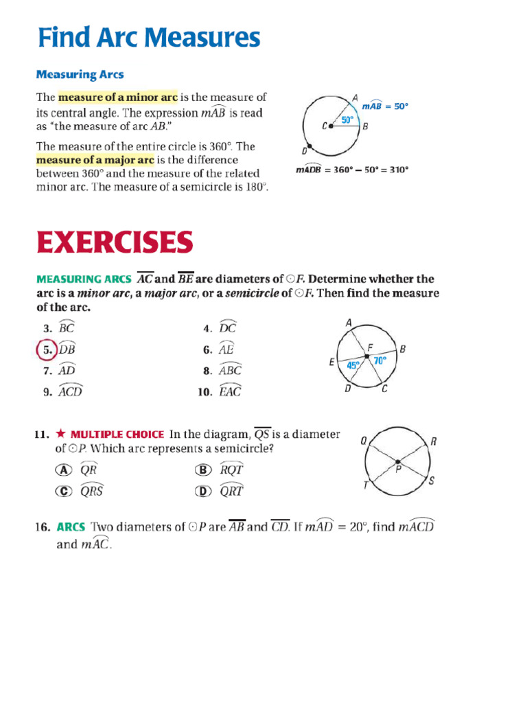 Arc Measure H.W. | PDF