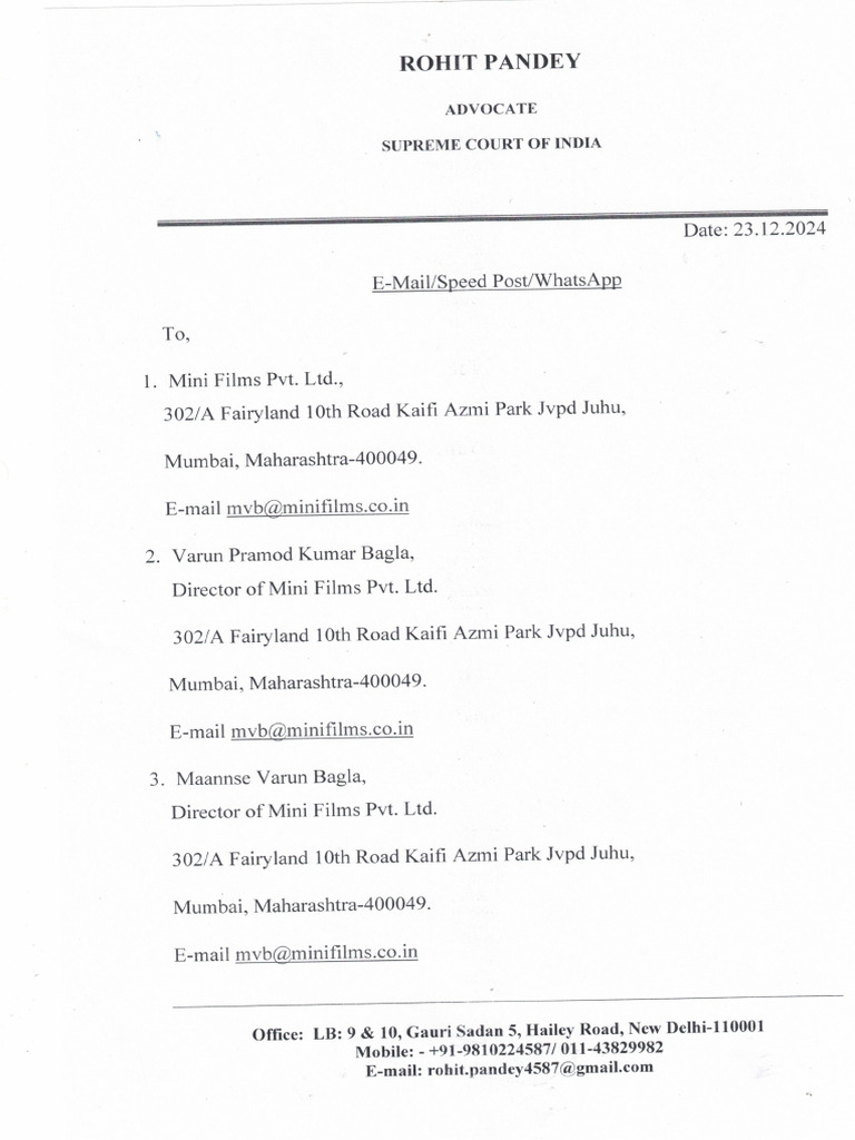 Legal Notice To Mini Films | PDF