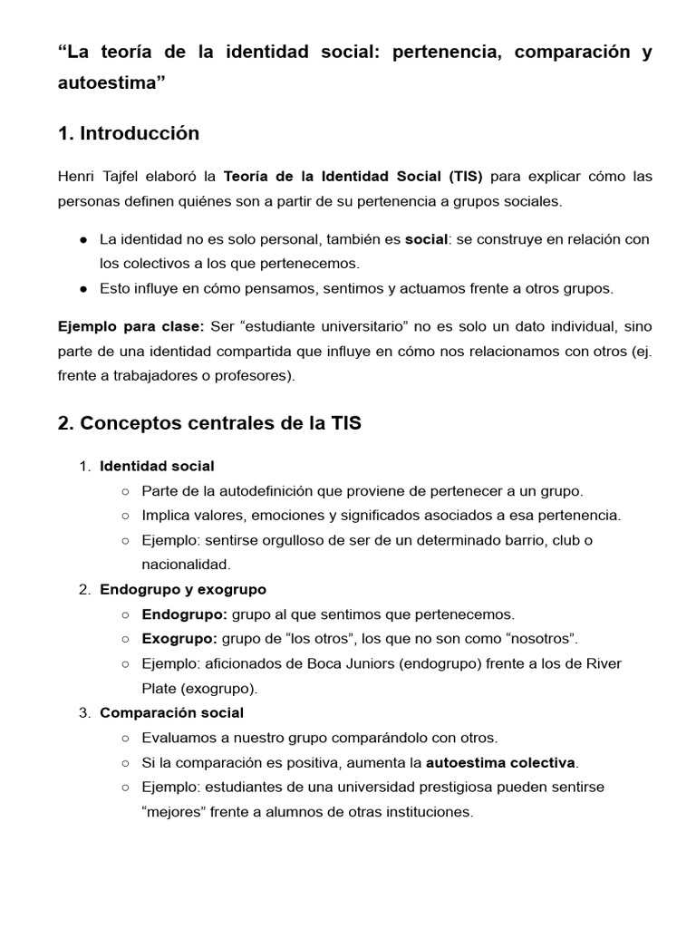 Teoría de la Identidad Social y Autoestima | PDF | Autoestima ...
