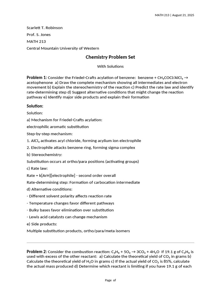 Chemistry Problem Set with Solutions | PDF | Buffer Solution | Acid