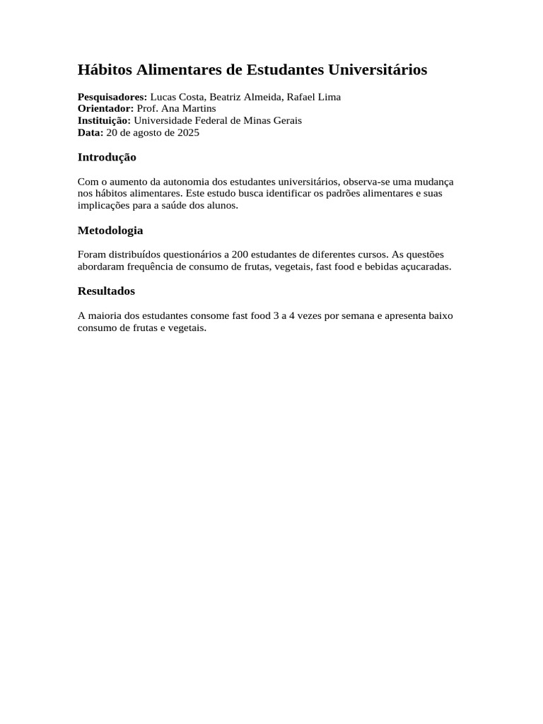Hábitos Alimentares de Estudantes Universitários | PDF