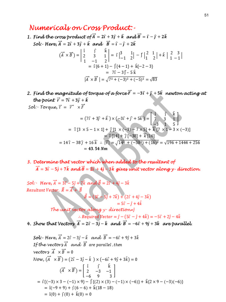Cross Product and Vector Calculations | PDF | Acceleration | Area