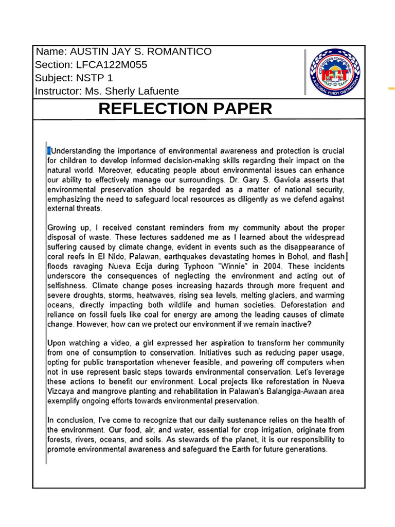 NSTP Reflection Paper | PDF