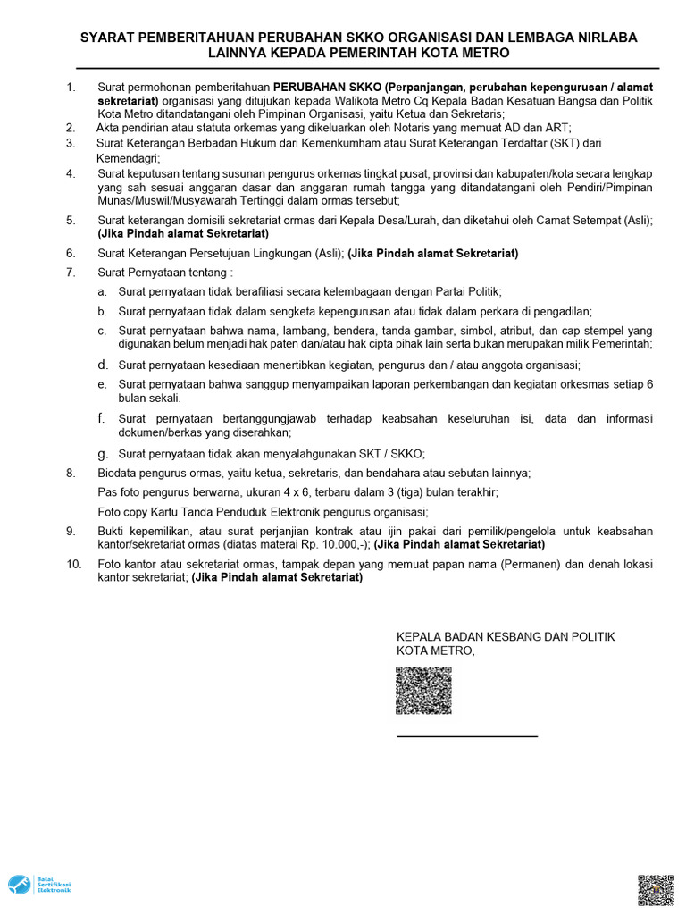 Persyaratan Perubahan SKKO Ormas 2025 | PDF