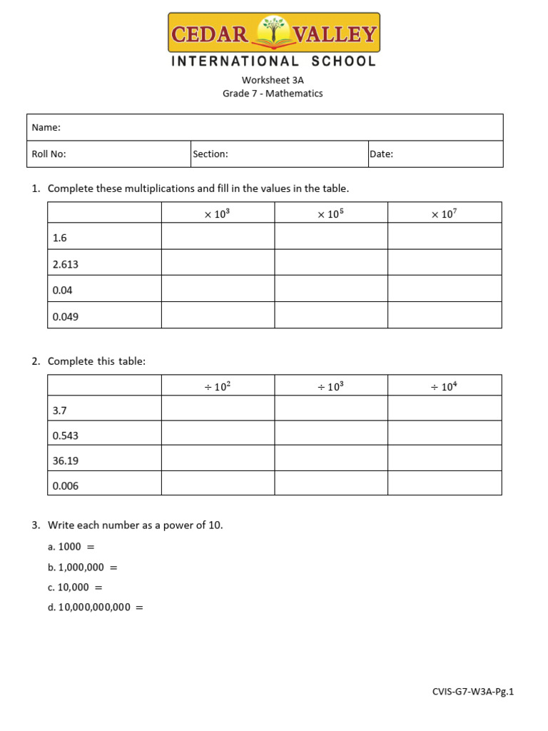 G7 WS Unit 3A Maths | PDF