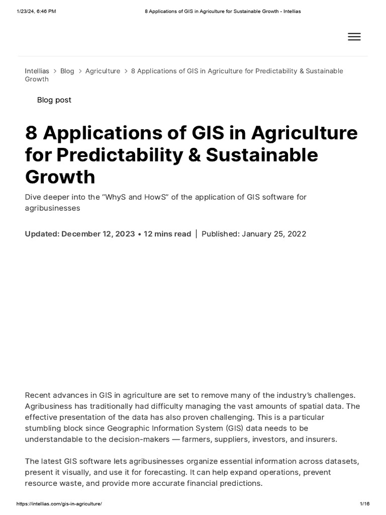 GIS Applications for Sustainable Agriculture | PDF | Geographic ...