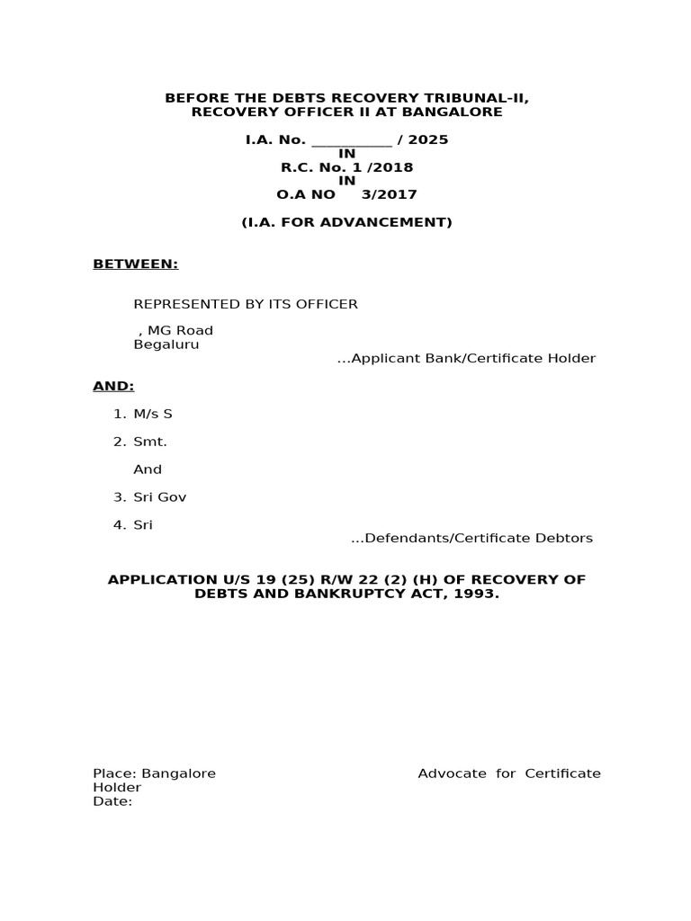 Application for Advancement in Debt Recovery | PDF | Affidavit ...