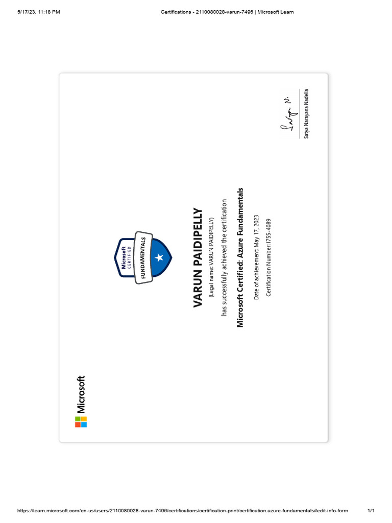 Certifications - 2110080028-Varun-7496 - Microsoft Learn | PDF