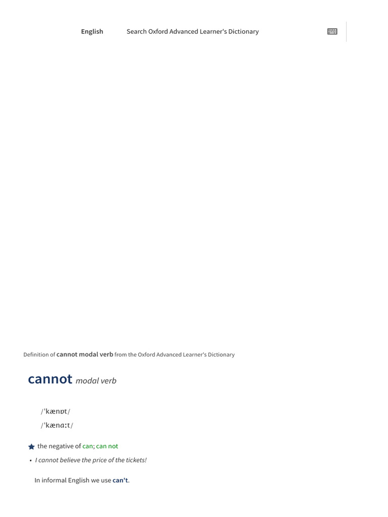 Cannot Modal Verb - Definition, Pictures, Pronunciation and Usage Notes ...