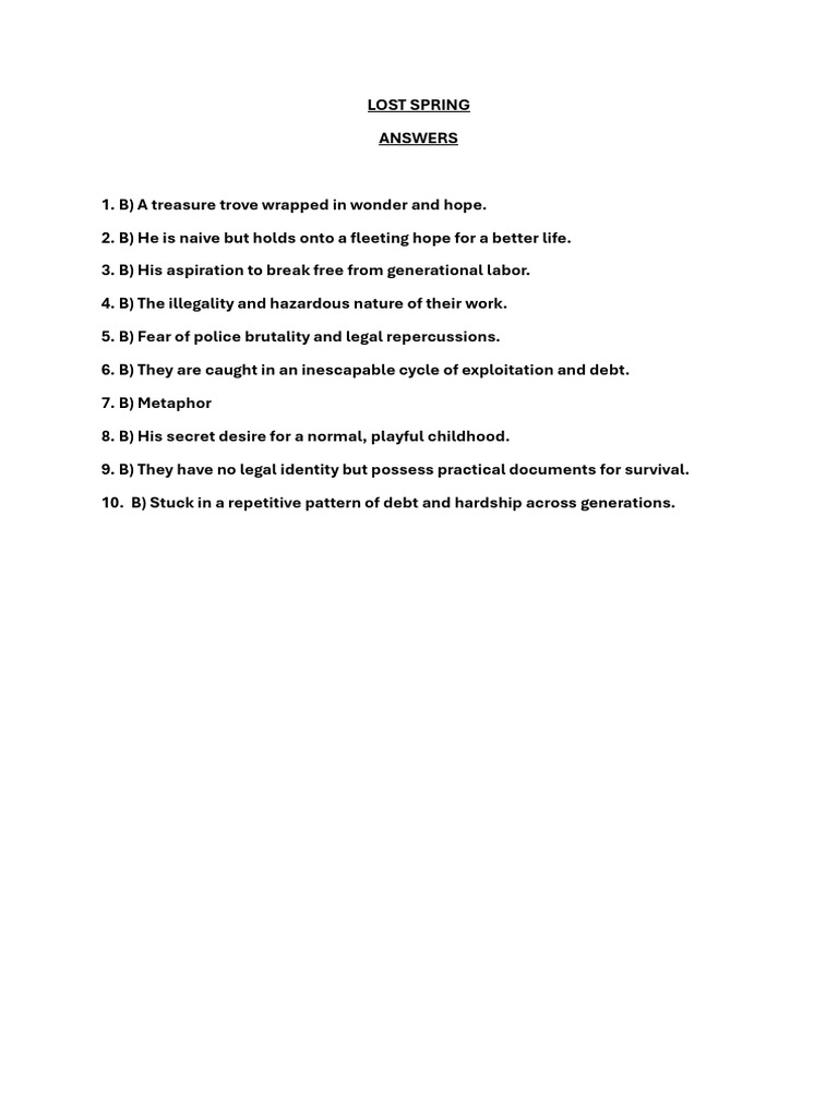 Lost Spring Answers | PDF