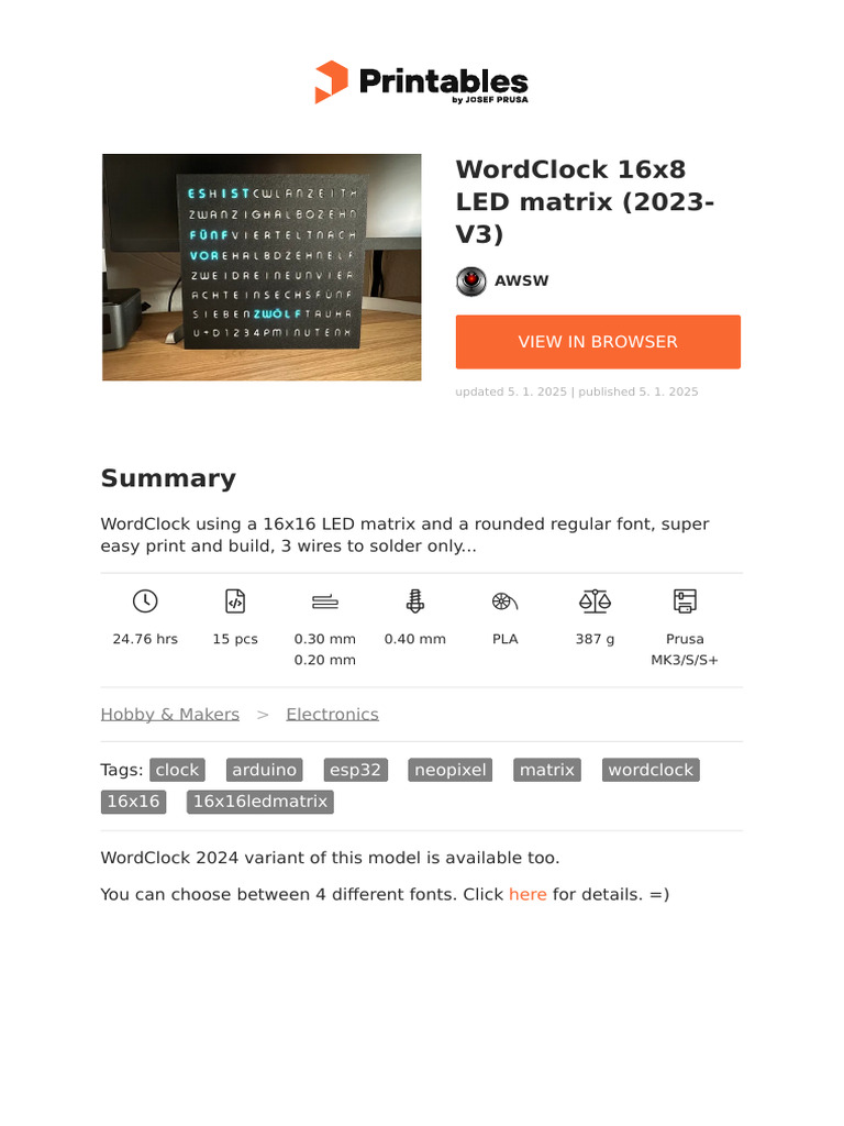 WordClock 16x16 LED Matrix V3 Guide | PDF | Wi Fi | World Wide Web