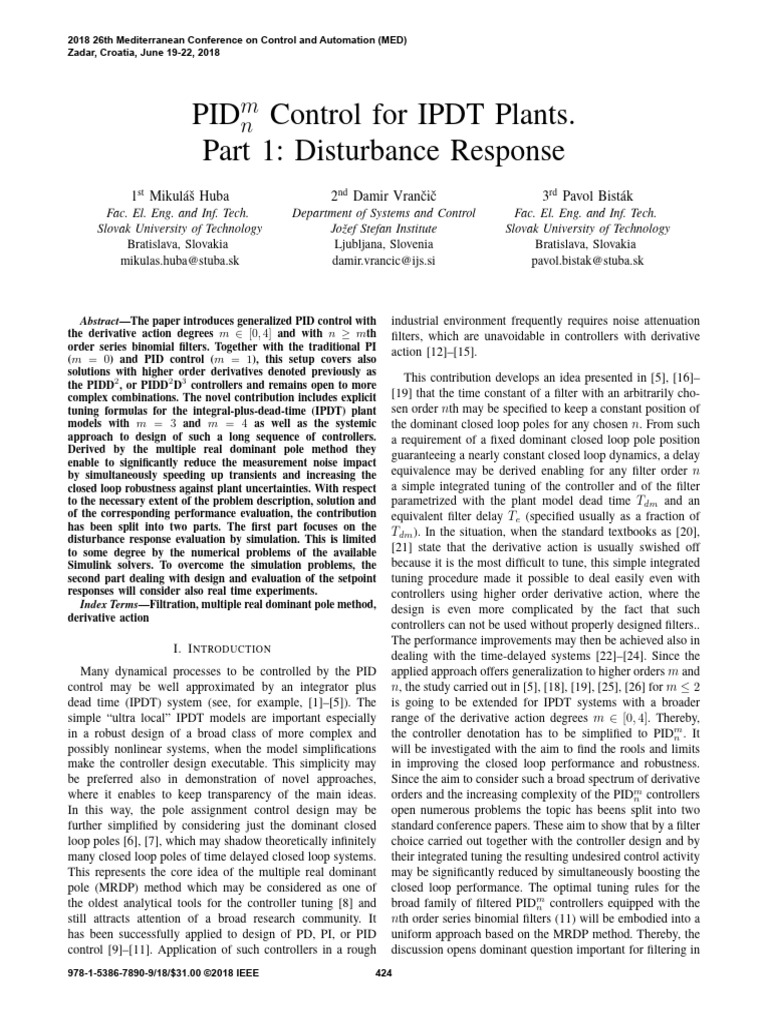 C2018 PIDmnControl For IPDT Plants. Part 1 Disturbance Response | PDF ...