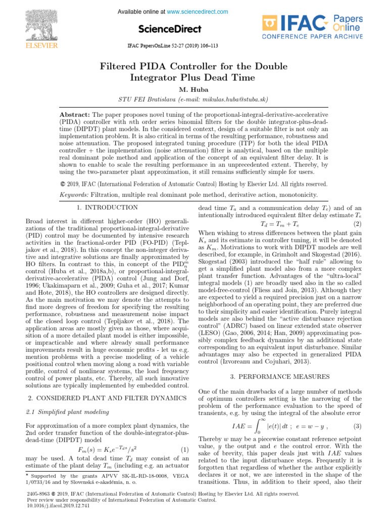 C2019 - Filtered PIDA Controller For The Double Integrator Plus Dead ...
