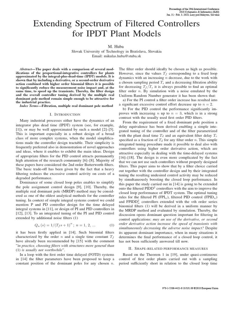 Filtered Controllers for IPDT Systems | PDF | Control Theory | Applied ...