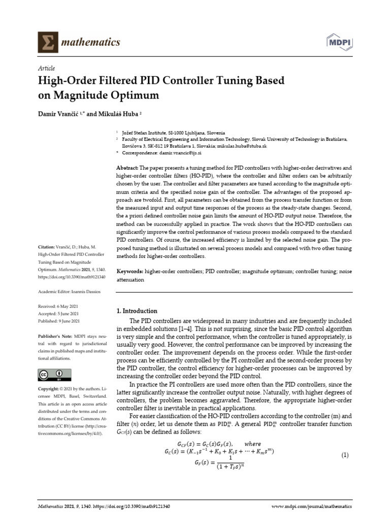 J2021 - High Order Filtered PID Controller Tuning Based | PDF | Control ...