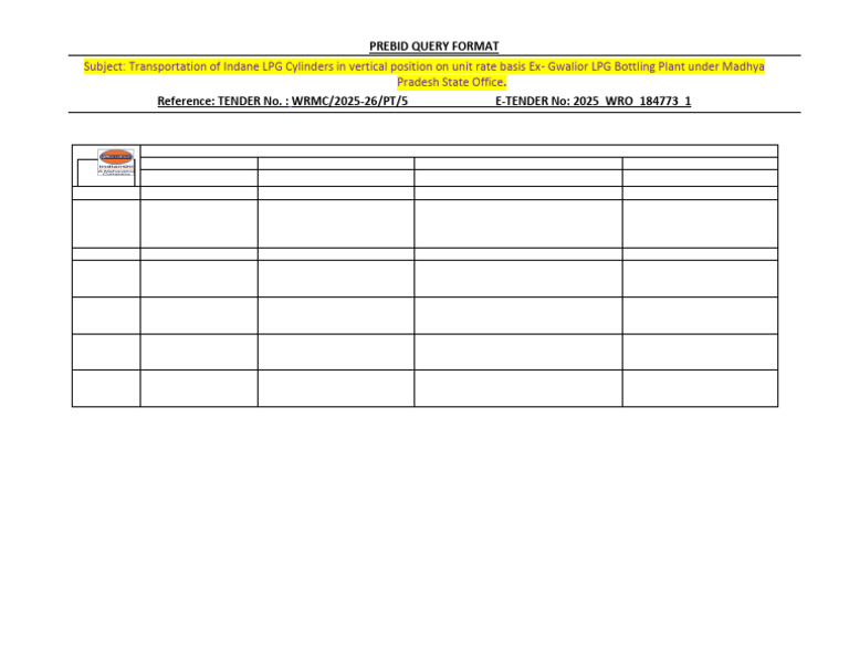 Pre Bid Query Format | PDF