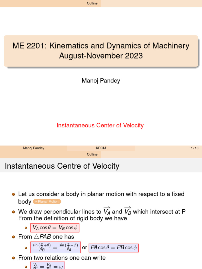 Understanding Instantaneous Centers of Velocity | PDF | Motion (Physics ...