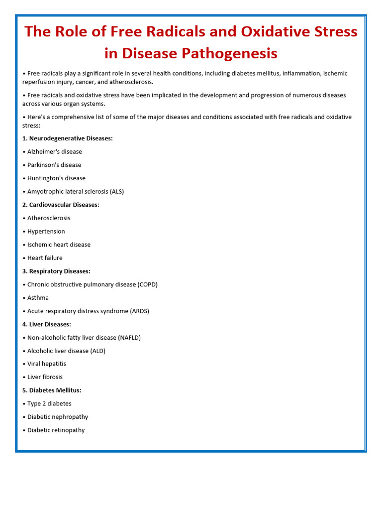 The Role of Free Radicals and Oxidative Stress in Disease Pathogenesis ...