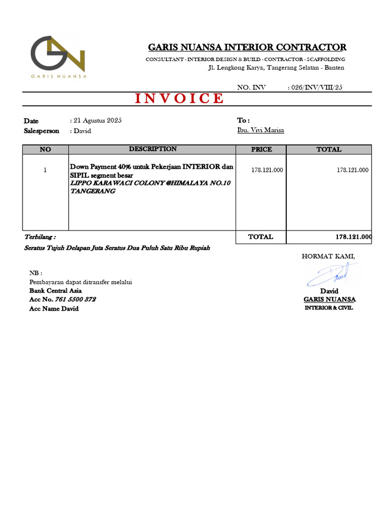 Inv. DP Interior & Sipil Colony Himalaya Ibu Vivi 2 | PDF